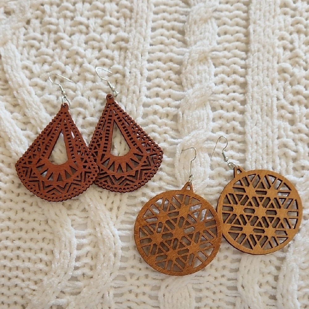 Geometric Wooden Earrings Set